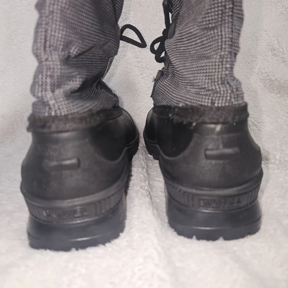 Sorel Womens Winter Boots Black White Fabric Knee High Bungee Sz Us 9/CA 11